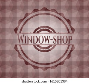 Window-shop red seamless emblem or badge with geometric pattern background.