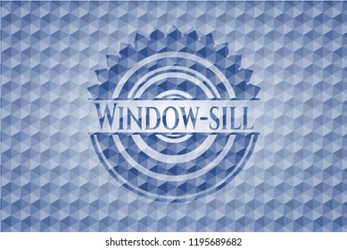 Window-sill blue polygonal badge.