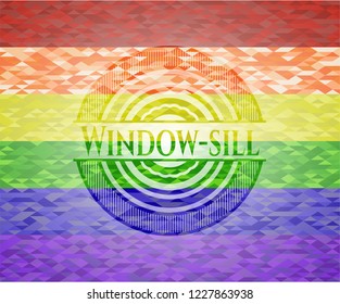 Window-sill emblem on mosaic background with the colors of the LGBT flag