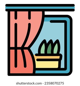 Windowsill icon outline vector. Garden plant. House pot color flat
