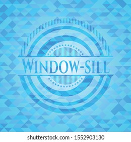 Window-sill light blue emblem with triangle mosaic background