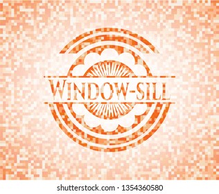 Window-sill orange tile background illustration. Square geometric mosaic seamless pattern with emblem inside.