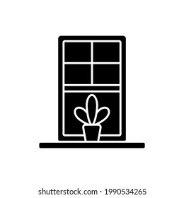 Windowsills Black Glyph Icon. Window Ledge. Horizontal Structure, Surface At Window Bottom. Structural Integrity. Building Architecture. Silhouette Symbol On White Space. Vector Isolated Illustration