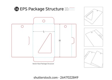 It is a window-type folder bag that can be sold by hanging computer supplies, medicines, and stationery on a hook. package Dieline. Box structure. 