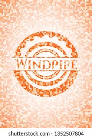 Windpipe orange tile background illustration. Square geometric mosaic seamless pattern with emblem inside.