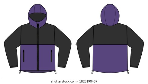 windproof hooded jacket ( parka) vector illustration / black & purple