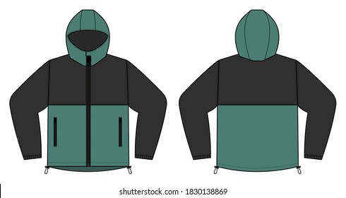 windproof hooded jacket ( parka) vector illustration / black & green