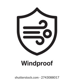 Windproof shield icon with wind blowing lines