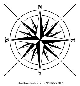 Windrose. Black compass rose isolated on white. Vector illustration. 