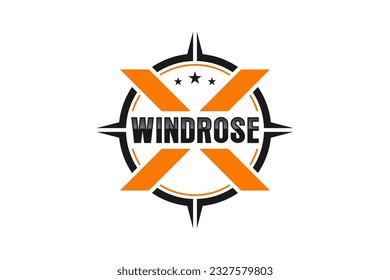 Windrose compass logo design with X initial letter icon symbol