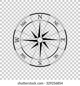 windrose compass vector icon - black illustration