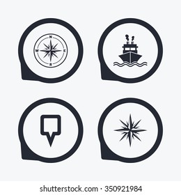 Windrose navigation compass icons. Shipping delivery sign. Location map pointer symbol. Flat icon pointers.