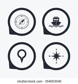 Windrose navigation compass icons. Shipping delivery sign. Location map pointer symbol. Flat icon pointers.