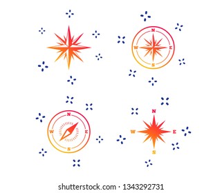 Windrose navigation icons. Compass symbols. Coordinate system sign. Random dynamic shapes. Gradient windrose icon. Vector