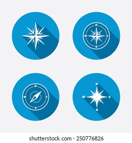 Windrose navigation icons. Compass symbols. Coordinate system sign. Circle concept web buttons. Vector