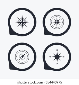 Windrose navigation icons. Compass symbols. Coordinate system sign. Flat icon pointers.