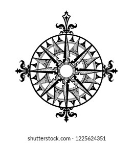 Vidrio. Rosa de los vientos. Diseño de mapas náuticos antiguos. Dibujo hecho a mano