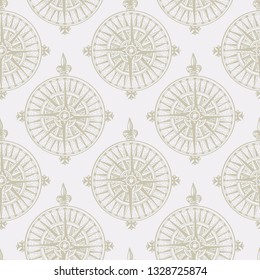 Windrose. Rose of the winds. Design element of vintage nautical maps. Vector seamless pattern. Hand-drawn sketch