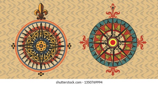 Windrose. Rose of the winds. Design element of vintage nautical maps. Hand-drawn sketch