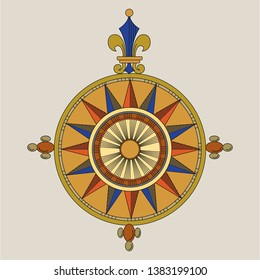 Windrose. Rose of the winds. Design element of vintage nautical maps.