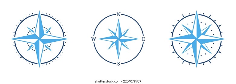 Windrose Silhouette Icon Set. Kompass Nautical Navigator Kartographie Glyph Piktogramm. Rose Wind Navigator Symbol. Abenteuer Richtung Nordwestosten Schild. Einzelne Vektorgrafik.