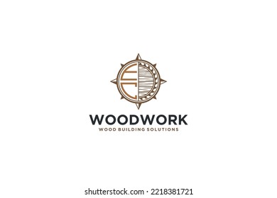 Windrose wood texture logo design icon symbol