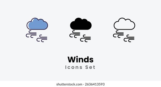 Ícones de ventos linha fina e ícone de vetor glifo ilustração de stock