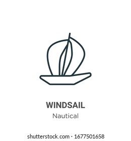 Windsail outline vector icon. Thin line black windsail icon, flat vector simple element illustration from editable nautical concept isolated stroke on white background