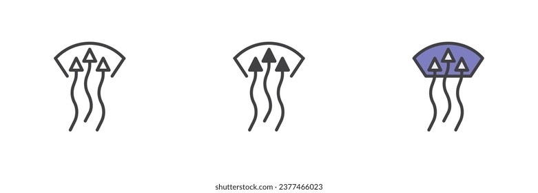 Windschutzscheibe Heizung verschiedene Stil Symbol Set. Linie, Glyph und gefüllte Umrissversion, Umriss und ausgefülltes Vektorzeichen. Symbol, Logo-Abbildung. Vektorgrafik