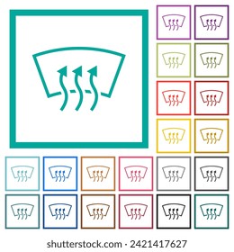 Windshield defrost flat color icons with quadrant frames on white background