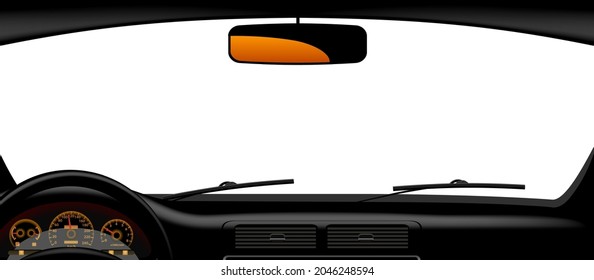 Windshield frame and banner inside the car. Modern conceptual vector illustration. 