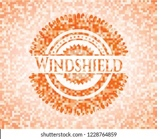Windshield orange tile background illustration. Square geometric mosaic seamless pattern with emblem inside.
