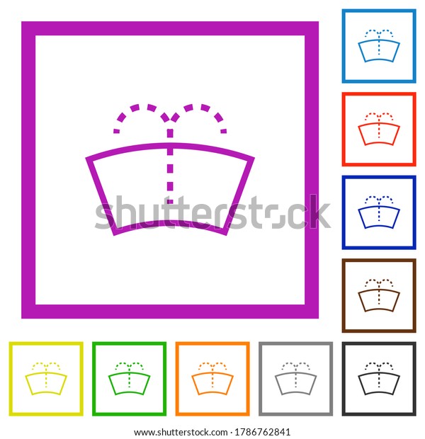Windshield washer flat color icons in square\
frames on white\
background