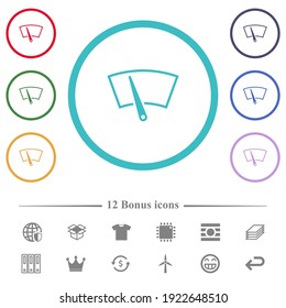 Iconos de color plano del limpiaparabrisas en contornos de forma circular. 12 íconos adicionales incluidos.