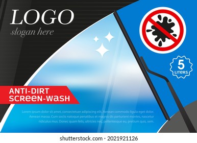 Windshield wiper label template from dirt. Concept for cleaning products, screen wash, polishing, nano-coatings 