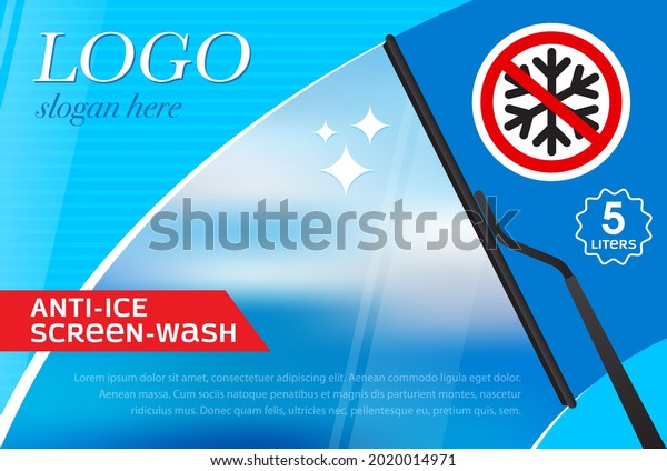 Windshield wiper label template from snow and ice.\
Concept for cleaning products, screen wash, polishing,\
nano-coatings 