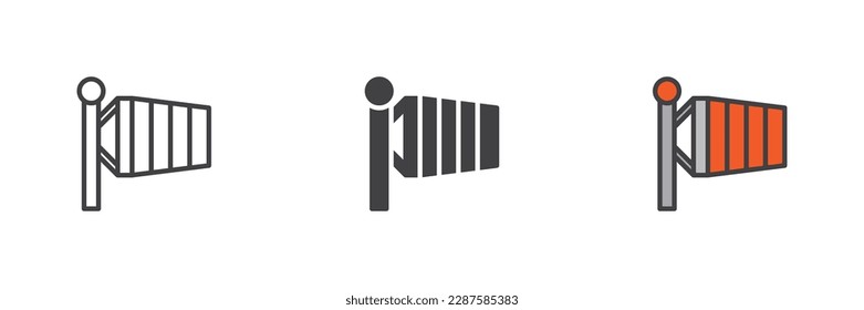 A windsock different style icon set. Line, glyph and filled outline colorful version, outline and filled vector sign. Symbol, logo illustration. Vector graphics