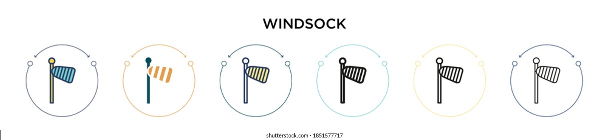 Windsock icon in filled, thin line, outline and stroke style. Vector illustration of two colored and black windsock vector icons designs can be used for mobile, ui, web