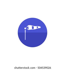 Windsock icon in flat color circle style. Air wind direction indicate aviation instrument