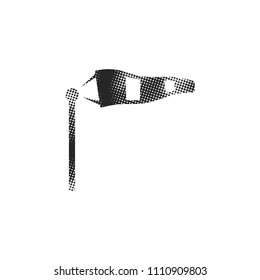 Windsock icon in halftone style. Black and white monochrome vector illustration.