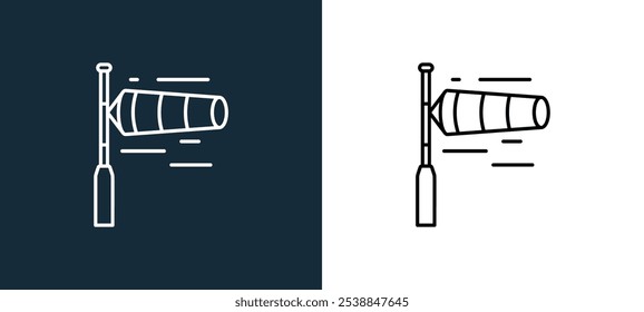 ícone windsock isolado em cores brancas e pretas. windsock contorno ícone vetor linear da coleção do aeroporto para aplicativos móveis, web e ui.