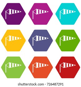 Windsock icon set many color hexahedron isolated on white vector illustration