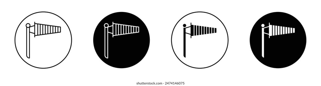 Windsock icon set. Wind direction flag vector symbol for wind measurement.