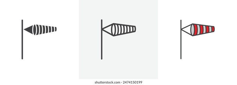 Windsock-Symbolsatz. Windfahnen-Vektorgrafik-Symbol. Windrichtungsanzeiger-Flaggenzeichen.