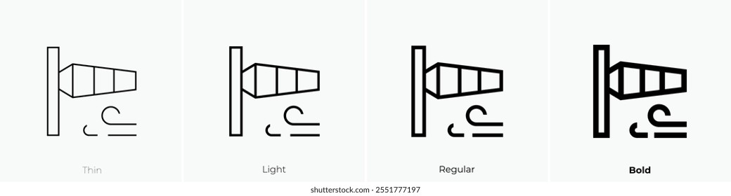 ícone do windsock. Design fino, leve, regular e negrito, isolado no fundo branco