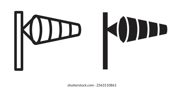 Windsock icons in black line and filled versions