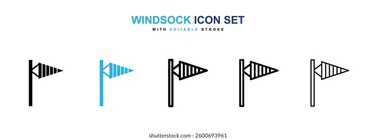 Windsock icons graphics set in black and blue colors