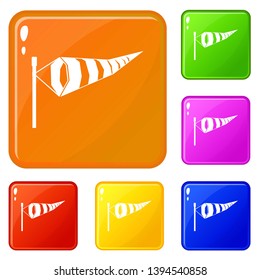 Windsock icons set collection vector 6 color isolated on white background
