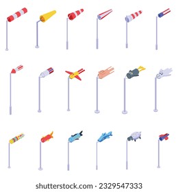 Windsock icons set isometric vector. Winter nature. Weather cloud