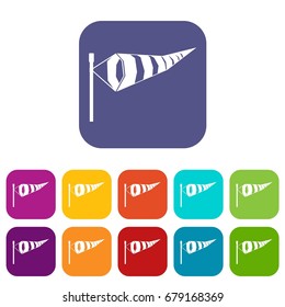 Windsock icons set vector illustration in flat style In colors red, blue, green and other